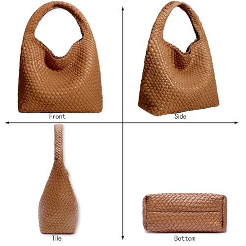 Image of JINMANXUE Woven Tote Bag for Women, Fashion Hobo Handbag, Travel Top-handle Shoulder Bag, Beach Underarm Bag with Purse