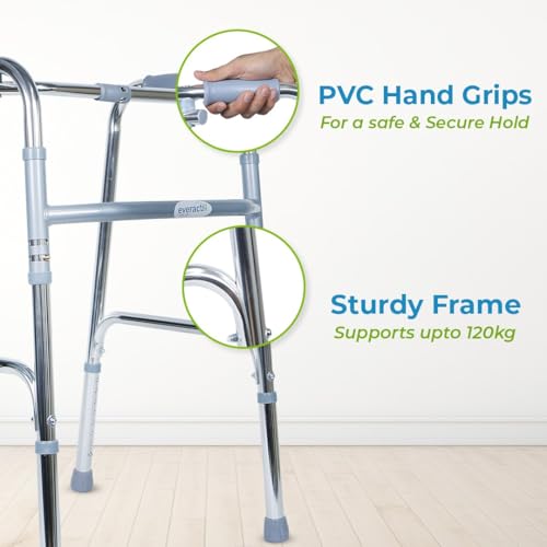 Image of Everactiv Lightweight Aluminium /Glossy Finish Walker for adults, Height Adjustable Walking Support for Old People, Sturdy Frame Walker for Old People | Made in India