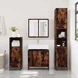sephironlbb Mobile sottolavello in legno di rovere affumicato, 65 x 33 x 60 cm, con telaio in metallo, spazio e montaggio a parete, per bagno, salvaspazio e robusto
