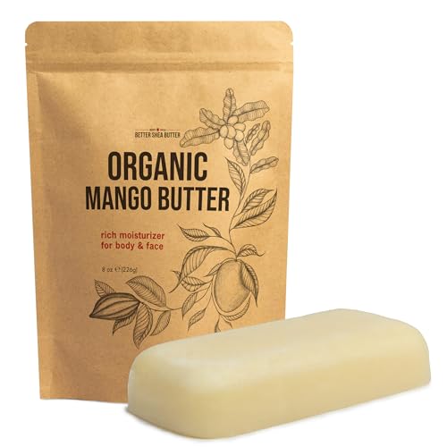 Organic Mango Butter - Raw Organic Unrefined Mango Seed Butter for Skin Care Body Butter & Hair - Pure Mango Butter Cold Pressed for Soap Making Mango Lotion | Natural Skin Moisturizer 8 oz