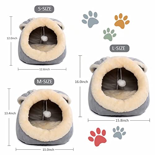 Beds For Indoor Cats - Small Dog Bed With Anti-Slip Bottom, Rabbit-Shaped Cat/Dog Cave With Hanging Toy, Puppy Bed With Removable Cotton Pad, Super Soft Calming Pet Sofa (Grey Medium) #TOP1