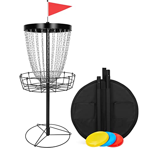 Topeakmart Portable 24 Chain Disc Golf Basket with 3pcs Discs Flying Disc Golf Practice Target Accessories Steel Disc Golf Goals Black