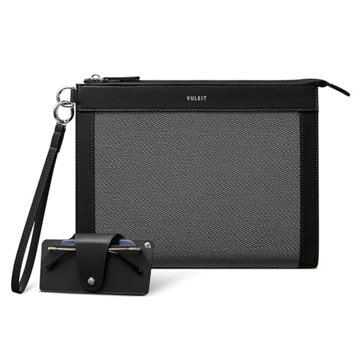 VULKIT Bolsa clutch masculina com estojo de óculos removível, carteira masculina grande, bolsa de mão de negócios, preto carvão