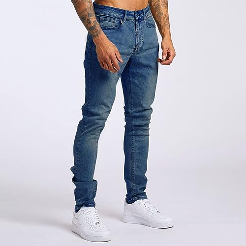 Pantalones de mezclilla ajustados para hombre, ajustados, de moda, elásticos, duraderos, de pierna recta, elegantes, casuales, parte delantera plana, clásicos, para exteriores, pierna cónica - imagen 5