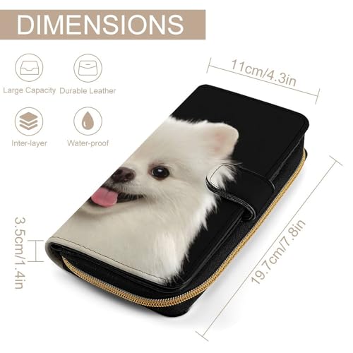 White Pomeranian Wallet PU Leather Purse Coin Pocket Credit Card Holder Clutch Gifts for Women Men, 19.7x11x3.5cm, style2