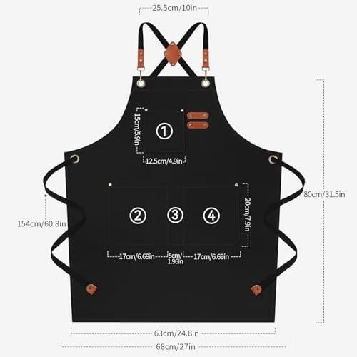 Riqiaqia Canvas Kochschürze für Herren und Damen, Kreuz zurück Heavy Duty Arbeit Baumwolle Schürze mit verstellbaren Trägern und großen… – Ansicht 2