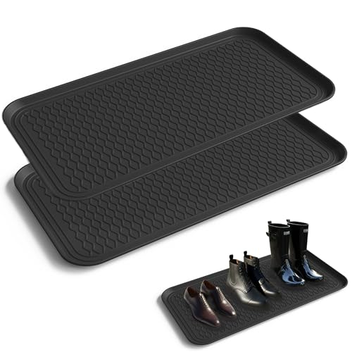 UHIAGREE Boot Trays for Entryway, Multifunctional Shoe Mat with Cleaning Brush, Boot Tray for Shoes Plants Pots Paint Tins Pet Bowls (2pcs 29.5'' x 15'' x 1.18'')