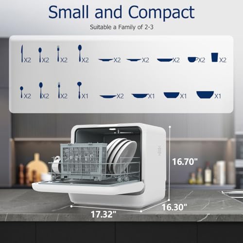 COWSAR Portable Dishwasher Countertop with 6 Washing modes, 360° Dual Spray Rinse, 167°F High-Temp & Air-Dry Function Portable Dishwasher Suit for Camping, Kitchens, Small Apartments, RVs, Dorms