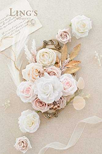 Ling's Moment White&Beige Artificial Flowers Box Set For Diy Wedding Bouquets Centerpieces Arrangements Party Baby Bridal Shower Home Decorations #TOP1