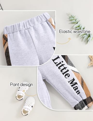 Fuermos Newborn Baby Boy Clothes Plaid Button Long Sleeve Hoodie Romper+ Mama's Boy Pants Fall Winter Outfits Set4