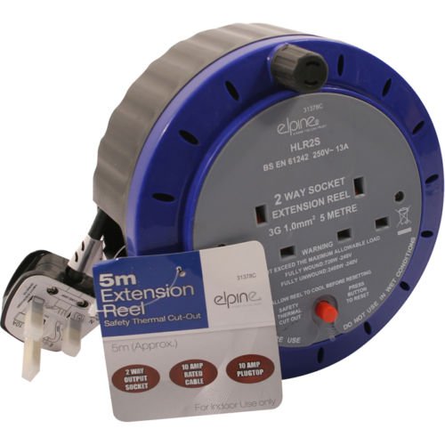 240V 2 Way Gang Splitter Mains Extension Reel Coil Lead 5m 10A Wind Up House DIY