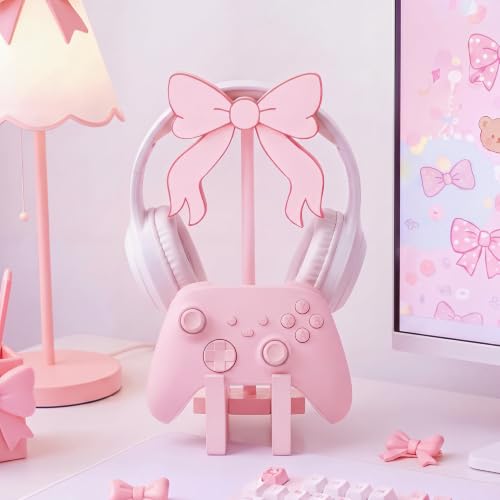 Mifoci Pink Bow Headphone Stand with Gaming Controller Holde
