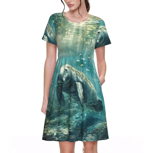Robe d'été élégante Crazy Save Manatee à manches courtes pour vos week-ends