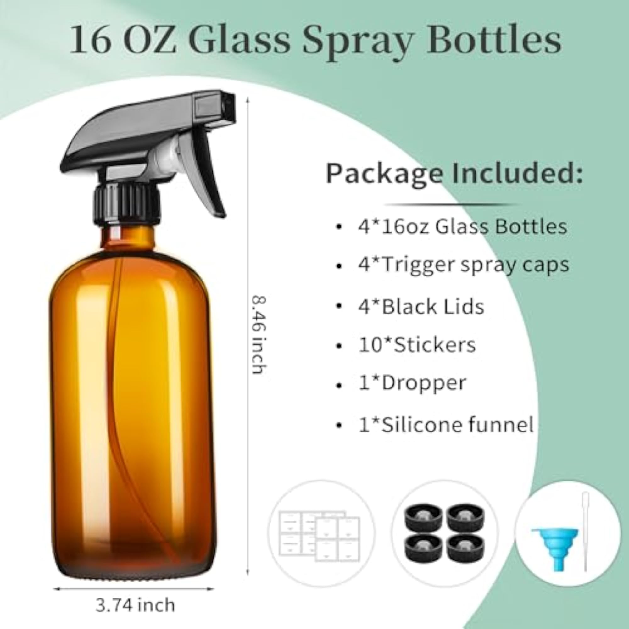 4 Pack Amber Glass Spray Bottles with Adjustable Nozzle