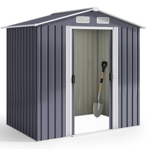 Xbro Abri de jardin en métal 184 x 119 x 186 cm, avec toit en pente et porte coulissante, abri à outils avec serrure et gants (gris)