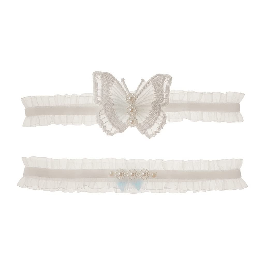 Jarretière en Dentelle Accessoires de Mariage Européens et Américains Sexy Bow Jarretière Anneau de Jambe élastique (Color : A, Size : 2pcs)