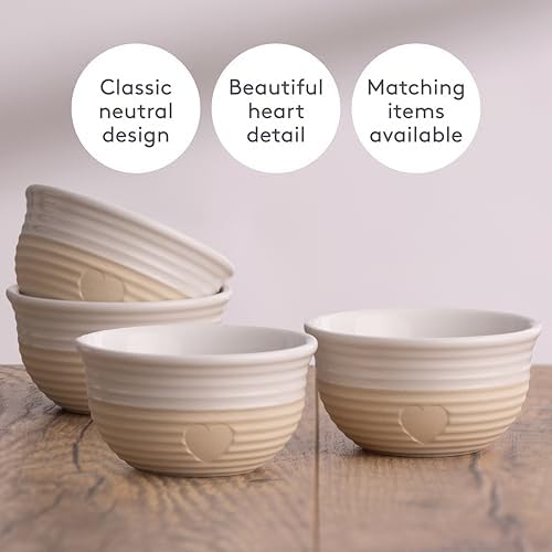 Mason Cash Rustic Charm Mini Bowls Set of 4 Stoneware Bowls with Debossed Heart Motif 150ml Capacity Ideal for Pinch Pots Dips Desserts - Thumbnail 4