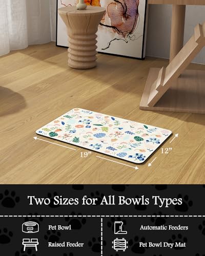 Image of Pet Feeding Mat-Absorbent Dog Mat for Food and Water Bowl-No Stains Quick Dry Water Dispenser Mat-Dog Accessories Pet Supplies-Bowl for Messy Drinkers（LIGHTFLOWERS,12 inchx19 inch