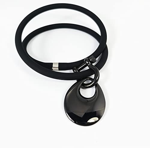 DEAROK Teardrop Pendant Necklace for Women Black Necklace for Women Stainless Steel Necklace for Women Silicone Chunky Necklace DIY Fashion Jewlery Best Gift for Women (black) by DEAROK - Used condition - Image 3