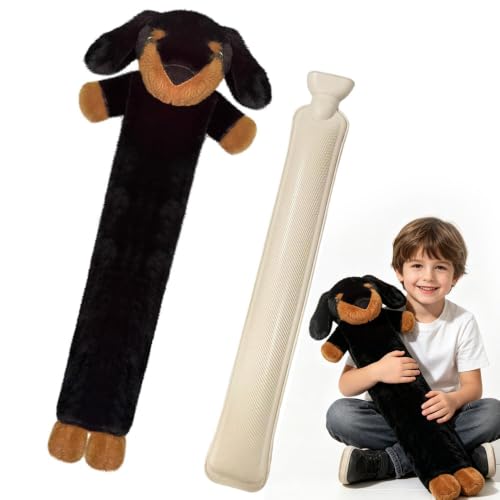 Image of 2L Long Hot Water Bottle with Sausage Dog Animal Fleece Cover, 83cm