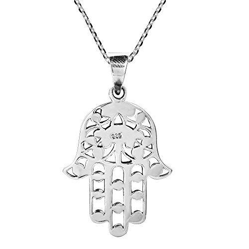 AeraVida Henna Hamsa Hand of Fatima with Evil Eye .925 Sterling Silver Pendant Necklace - Image 4