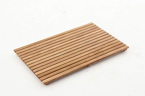 Nordic Style Premium Teak Shower And Bath Mat For Indoor And Outdoor Use - Non-Slip Wooden Platform For Spa, Sauna, Pool, Hot Tub - Flooring Decor And Protector (31.4" X 19.6", Natural Finish) #TOP4