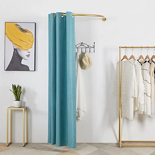 Cabine d'essayage en U drapée bleue vestiaire boutique