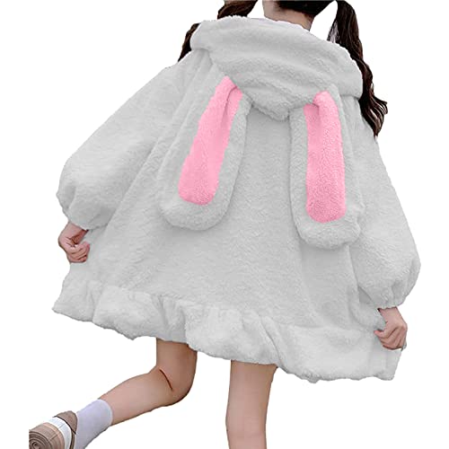KBOPLEMQ Sudadera con capucha para mujer, de peluche, de peluche, de conejo, con capucha, de forro polar, abrigos de manga larga, con capucha, chaqueta de forro polar, abrigo de invierno, gris, XXXXL Cover