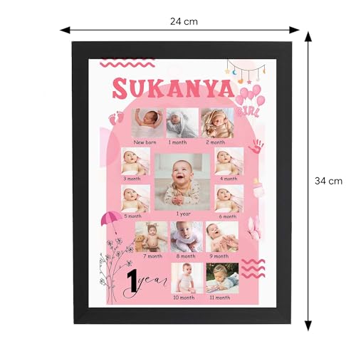 Image of ASHVAH One Year Personalized Photo Frame 12 Months Baby Girl 01st Birthday 12 Images With Texts Best Gift (BABY 12 MONTH) - 126