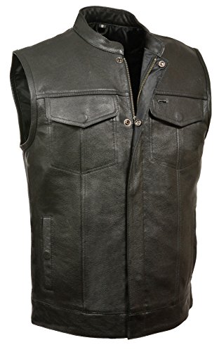 SOA Motorcycle Vest with Snap & Zipper-Front Closure.Dual Concealed Gun Pockets - 4X