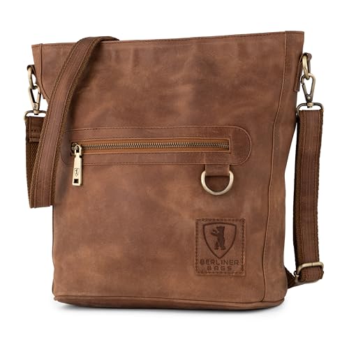 Berliner Bags Vintage Sac Besace Femme Bandouliere Siena, Sac Bandoulière Cuir Femme, Sac à Main Marron - Marron