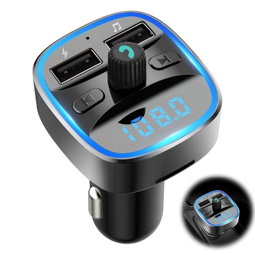 Bluetooth Voiture, Transmetteur FM 5.0, Adaptateur Radio sans Fil avec Kit Mains Libres, Lecteur MP3, Émetteur Chargeur avec 2 USB Port 5V/2.4A 1A pour Appel...