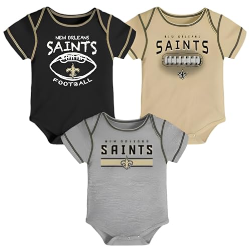 Outerstuff NFL Newborn Infants Touchdown 3 Piece Onesie Creeper Bodysuit Romper Set (New Orleans Saints, 3/6 Months)