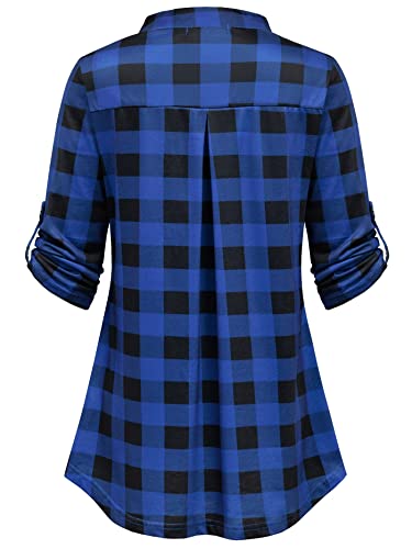 Ninedaily Fall Clothes for Women 2025, Womens Tops 3/4 Sleeve Plaid Shirts Dressy Casual Tunic Work Blouse Tops,Blue Plaid,Size X-Large