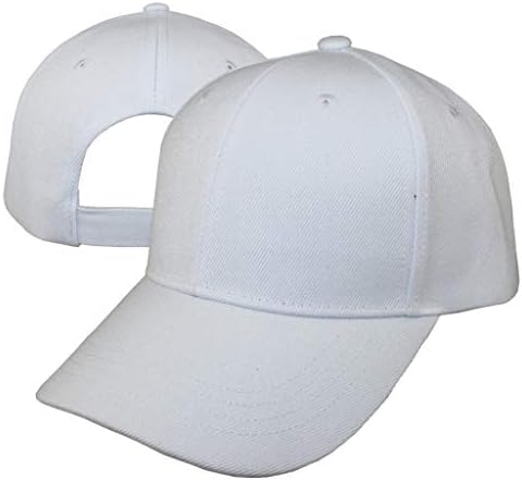 Basic Classic 100% Acrylic Plain Hat Women Unisex Adjustable Velcro Closure Baseball Cap Men (White)