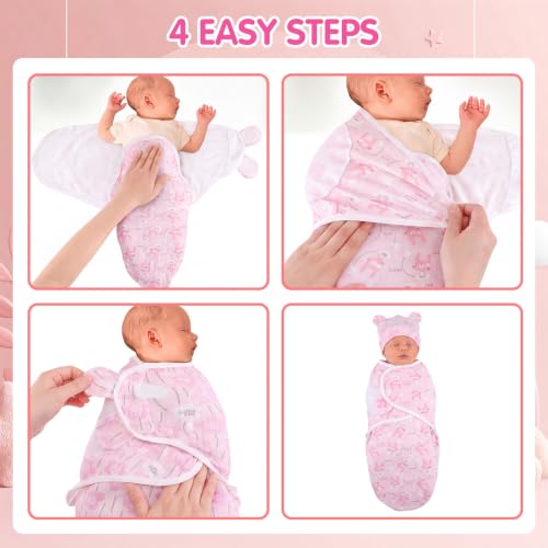 Image of Fanfanwin 5 Pack Preemie Swaddle Blanket Wrap with Hat Set, Bear
