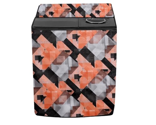 Image of Stylista PVC Washing Machine Cover Compatible for GODREJ 7KG Semi-Automatic Top Loading WS 700 CT, Chekered Pattern Orange
