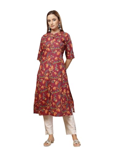 Image of Stylum Women's Pink Floral Printed Rayon A-Line Kurta