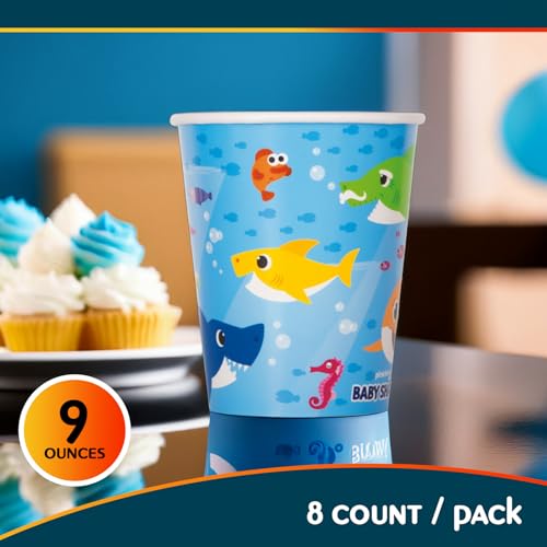 Baby Shark Paper Cups - 9 oz. (Pack of 8) - Colorful Kid-Friendly Party Supplies, Perfect for Themed Celebrations - Thumbnail 4