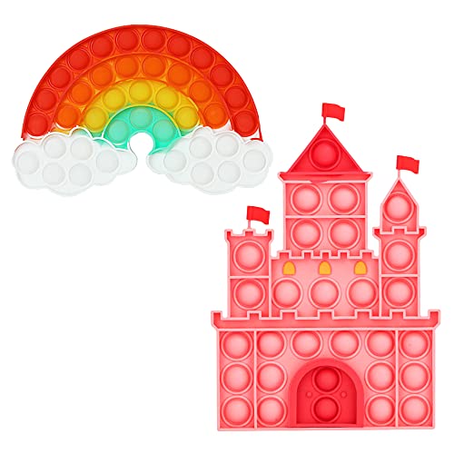 ランクチュアリー プッシュポップ ストレス発散 知育玩具 2個セット カラフル 大人 子供 おもちゃ セットT 虹 お城