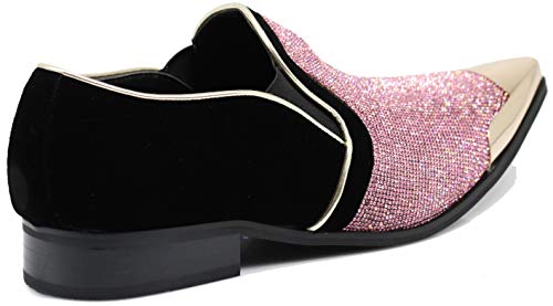 Image of Enzo Romeo Crisiano Men Rhinestone Chrome Toe Suede Pointy Dress Loafer Slip On Shoes