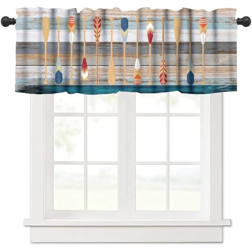 moderw Lake Paddle Valance Curtains Lake House Wooden Plank Lake Life Boat Oar Rustic Farmhouse Cabin Lodge Window Treatments Valance for Kitchen Bedroom Living Room 54x18inch