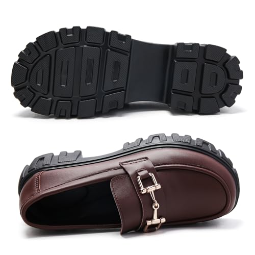 Image of Maichal Platform Loafers for Women Slip On Chunky Heel Lug Sole Shoes Business Work Dressy Loafers with Chain
