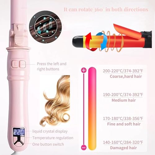 Automatic Curling Wand 28mm/1.1 inch Rotating Curling Iron with LED Display Fast Heating Wand for Short Long Hair Professional Hair Waver Hair Styling Irons for Home & Travel - Thumbnail 3