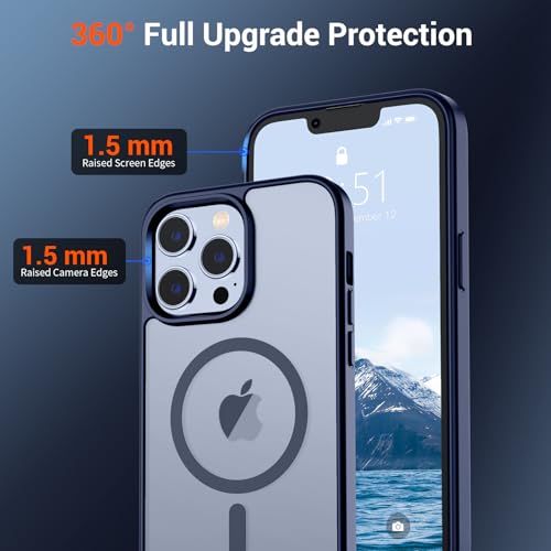 Image of SUPFINE Magnetic for iPhone 13 Pro Case (Compatible with MagSafe) (Military Grade Drop Protection) Slim Translucent Matte Shockproof with Anti-Fingerprint Phone Case,Navy Blue
