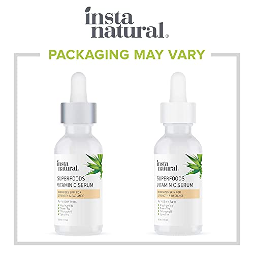 Superfood Vitamin C Face Serum - Anti Aging & Brightening Skin Care for Glowing Skin & Discoloration - Line & Wrinkle Reducer Facial Treatment - With Hyaluronic Acid, Niacinamide & Green Tea - 1 oz