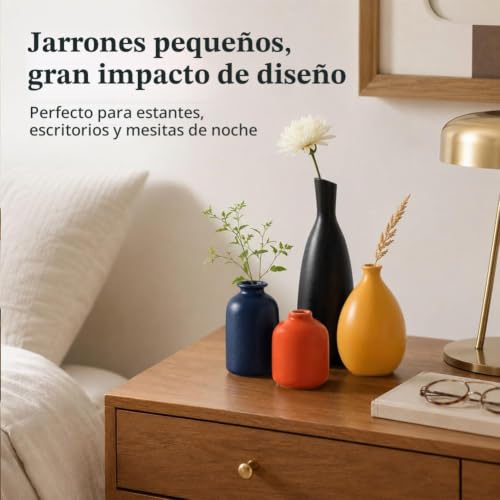 Miniatura 4 de Juego De 4 Jarrones De Cerámica Coloridos, Jarrones Pequeños Modernos De Color Amarillo, Naranja Y Azul Para Decoración Del Hogar, Cocina, Oficina, Baño, Repisa, Entrada, Decoración De Granja