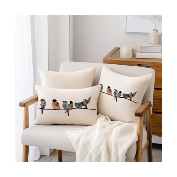 12×20 lumbar pillow decorative throw pillowssmall throw pillows for couchhand painted outdoor birds pillowcasesspring summer pillows decorative throw cushion covers linen for sofa teal blue  urban country home decor