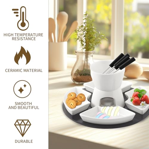 Coffret fondue chocolat céramique idée cadeau avec 4 assiettes intégrées - 4