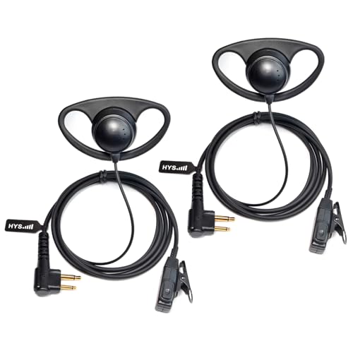 HYS D-Shape Walkie Talkie Headset PTT Mic Microphone Two Way Radio Earpiece Compatible for Motorola Standard 2 Pin CP040 CP140 Hytera Midland 2 Way Radio(2 Pack)